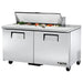 True TSSU-60-16-HC 60" two door stainless steel sandwich prep table with lid open, straight-on front view