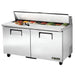 True TSSU-60-16-HC 60" two door stainless steel refrigerated sandwich prep table with lid open over toppings