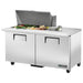 True TSSU-60-24M-B-ST-HC 60" mega top sandwich prep table with stainless steel lid raised, straight-on view