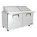 True TSSU-60-24M-B-ST-HC 60" two door stainless steel mega top sandwich prep table with split lids closed
