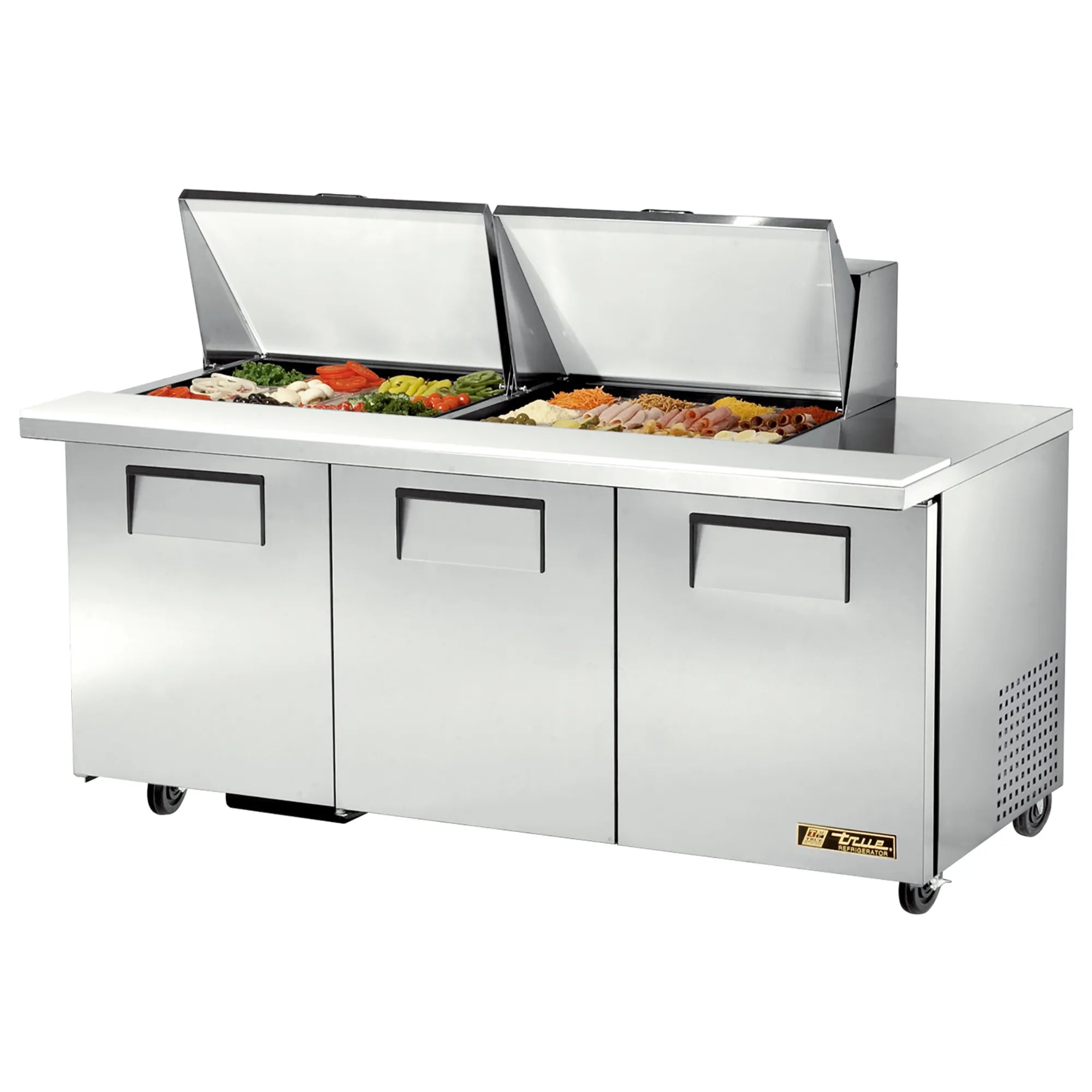 True TSSU-72-30M-B-ST-HC Triple Door 72" Refrigerated Mega Top Sandwich Prep Table - Various Configurations-Phoenix Food Equipment