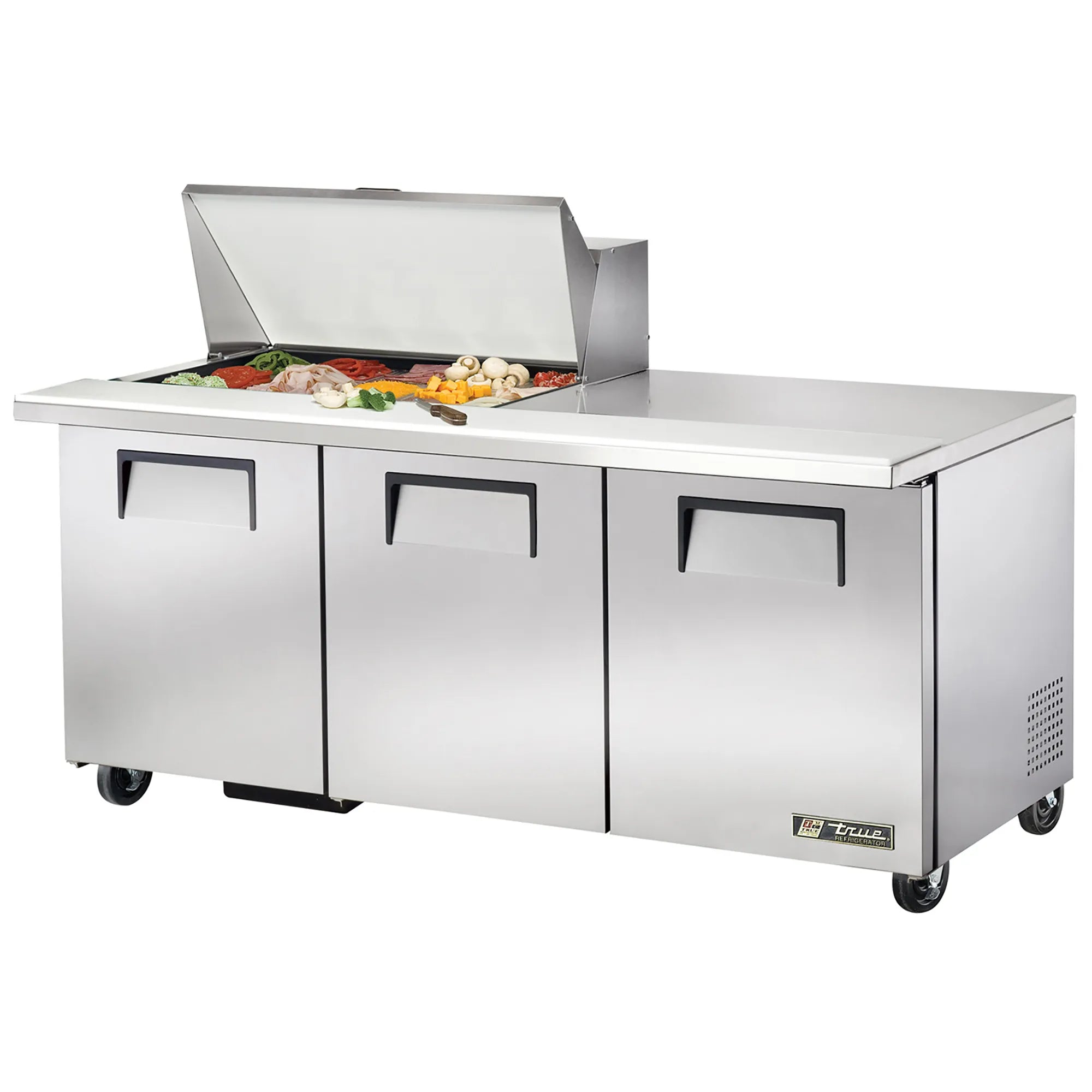 True TSSU-72-30M-B-ST-HC Triple Door 72" Refrigerated Mega Top Sandwich Prep Table - Various Configurations-Phoenix Food Equipment