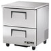 True TUC-27F-HC 27-inch stainless steel under counter freezer, two-drawer configuration, angled view