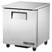 True TUC-27F-HC 27-inch single door stainless steel under counter freezer on casters, angled front view