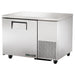 True TUC-44F-HC 44-inch single door stainless steel side mounted freezer work table, angled front view