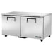 True TUC-60F-HC 60-inch double door stainless steel under counter freezer on casters, angled front view