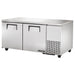 True TUC-67F-HC 67-inch double door stainless steel side mounted freezer work table, angled front view
