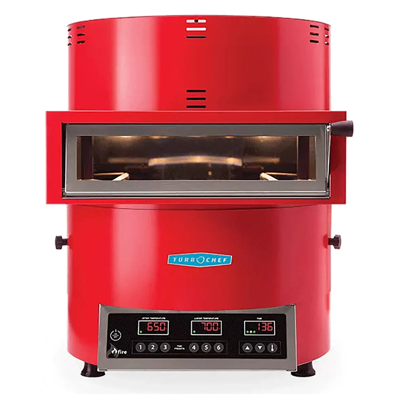 TurboChef FRE-9600 The Fire high speed pizza oven in red with front glass window and digital control panel
