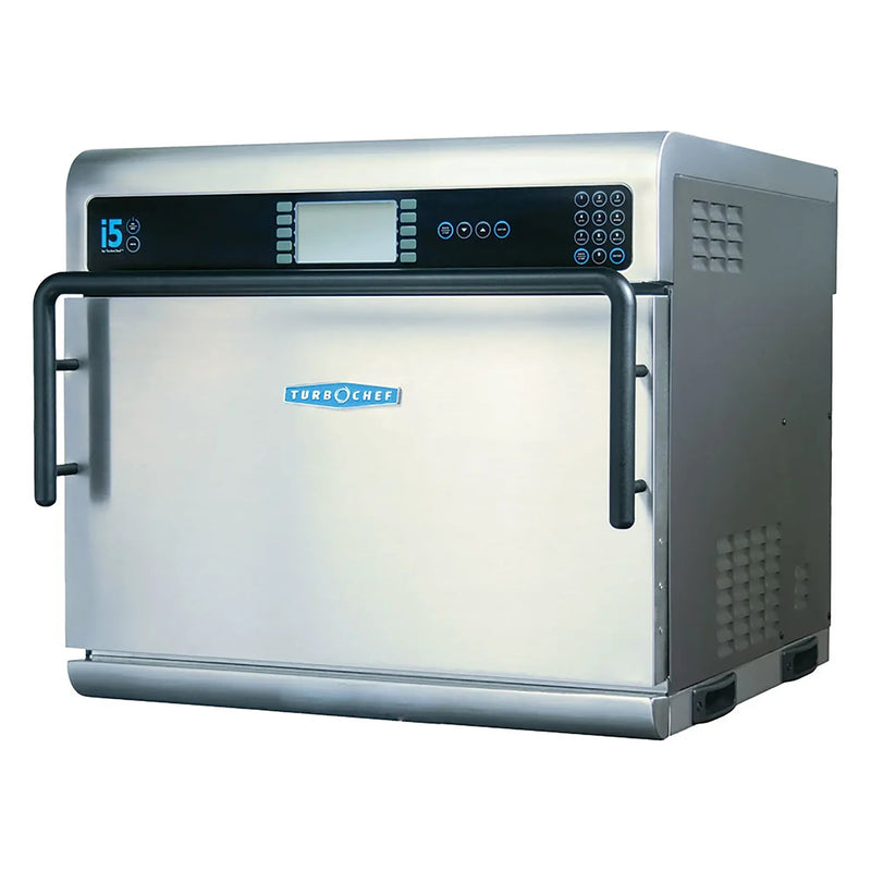 TurboChef i5-9500-401 i5 Touch high speed oven in stainless steel with touch controls and door handle, angled view