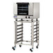 TurboFan E22 series electric countertop convection oven mounted on a stainless steel stand with pan supports