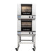 TurboFan E22 series electric convection ovens, two units double stacked on a stainless steel stand
