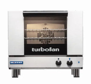 TurboFan E22 series electric countertop convection oven in stainless steel with glass door and racks, front view