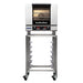 TurboFan E23 series digital electric convection oven on a stainless steel stand with pan runners and casters