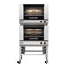 TurboFan E27 series electric convection ovens, two smaller size units double stacked on a stainless steel stand
