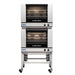 TurboFan E28 series manual electric convection ovens, two units double stacked on a stainless steel stand