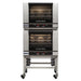 TurboFan E28 series digital electric convection ovens, two units double stacked on a stainless steel stand