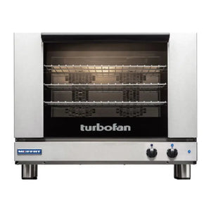 TurboFan E28 series manual electric countertop convection oven in stainless steel with glass door, front view