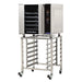 TurboFan E32 series digital electric convection oven on a stainless steel stand with pan supports and casters