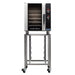 TurboFan E33 series digital electric convection oven on a stainless steel stand with pan supports and casters