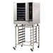 TurboFan G32 series digital gas convection oven on a stainless steel stand with pan supports and casters