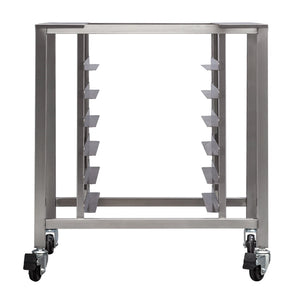 TurboFan SK2731U stainless steel oven stand with pan supports and locking casters for E27 and E28 series ovens