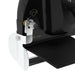UYAR T3120 electric kebob knife, close-up of the blade guard adjustment knob and black thickness slide plate