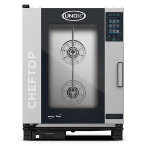 Unox XAVC-1011 Series Cheftop electric/gas combi oven, stainless steel with glass door and digital controls, angled