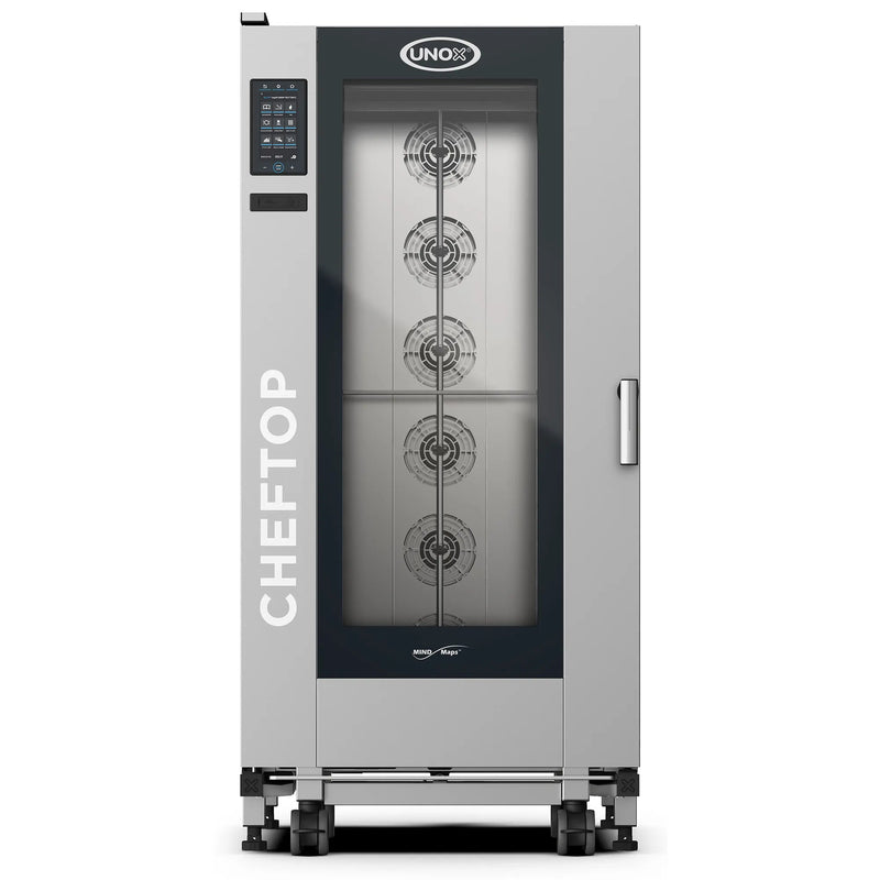 Unox XAVL-2021 Series Cheftop electric/gas roll-in combi oven with glass door and digital touch controls, front view