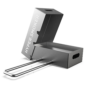 Unox XUC090 natural wood chip smoker, stainless steel Hyper Smoker box with open lid, chip tray and wire handle