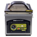 VacMaster VP215 chamber vacuum packaging machine, front view of the control panel with vacuum gauge and domed lid