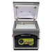 VacMaster VP215 chamber vacuum sealing machine with the lid open, front view showing the chamber and filler plate