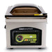VacMaster VP230 chamber vacuum packaging machine, front view of the control panel with vacuum gauge and domed lid
