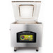 VacMaster VP321 chamber vacuum packaging machine with the lid open, front view of the chamber and control panel