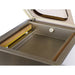 VacMaster VP321 chamber vacuum packaging machine, close-up of the seal bar and stainless chamber with lid open