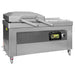 VacMaster VP600 double chamber vacuum sealing machine with gas flush, angled view of the stainless steel body and lids