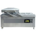 VacMaster VP800 stainless steel double chamber vacuum packaging machine with gas flush on casters, front view