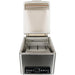 VacMaster VP95 chamber vacuum sealing machine with lid open, front view of the chamber, seal bar and control panel