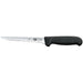 Victorinox 5.6413.15-X6 Fibrox 6-inch flexible boning knife with narrow straight blade and black handle, side view
