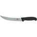 Victorinox 5.7203.20-X2 Fibrox 8-inch breaking knife with curved stainless steel blade and black handle, side view