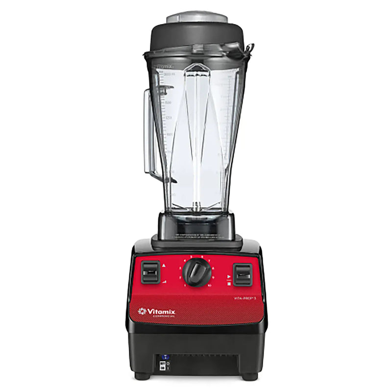 Vitamix 062826 Vita-Prep 3 HP variable speed blender, 64 oz clear container on red and black base, front view