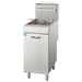 Vulcan 1VEG50M high efficiency natural gas 50 lb fryer, stainless steel cabinet on legs, angled left view