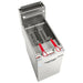 Vulcan 1VEG50M 50 lb gas fryer, top view of the stainless steel fry pot with two red-handled fry baskets