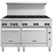 Vulcan 60SS/SC-10B 60 inch gas range with ten open burners and two stainless steel ovens below, front view