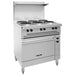 Vulcan EV36S-6FP-208 electric range, six French plate cooktop and stainless steel oven, angled left view