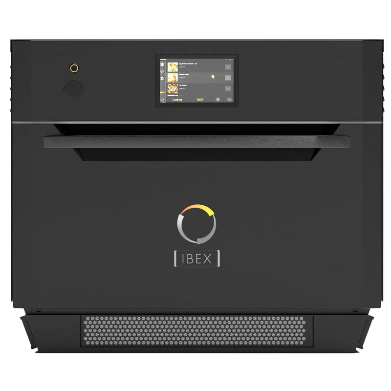 Vulcan IBEX IBEX1AV1PBB 208V single phase speed oven, black ventless unit with touchscreen, door closed
