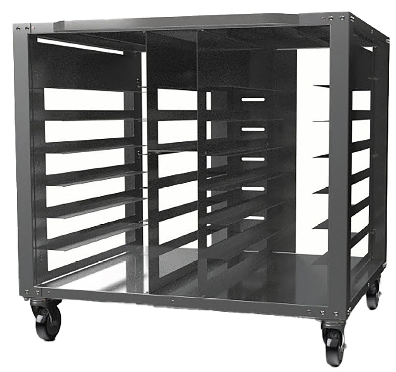 Vulcan IBEXAPSKIT1 and IBEXAWS1 workstation cart, black steel frame with pan support slides on casters