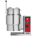 Vulcan KETT series electric countertop tilting kettle, stainless steel with red control box, angled right view