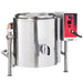 Vulcan KGLT gas tilting steam kettle, stainless steel jacketed kettle on tubular legs with red control box