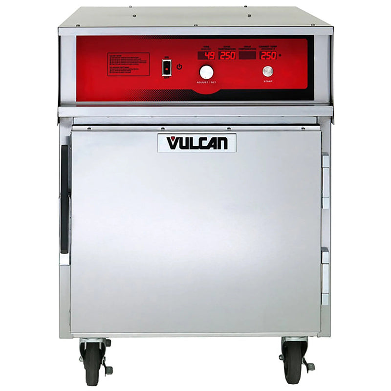 Vulcan VCH5 insulated cook and hold cabinet, stainless steel undercounter unit with red control panel, front view
