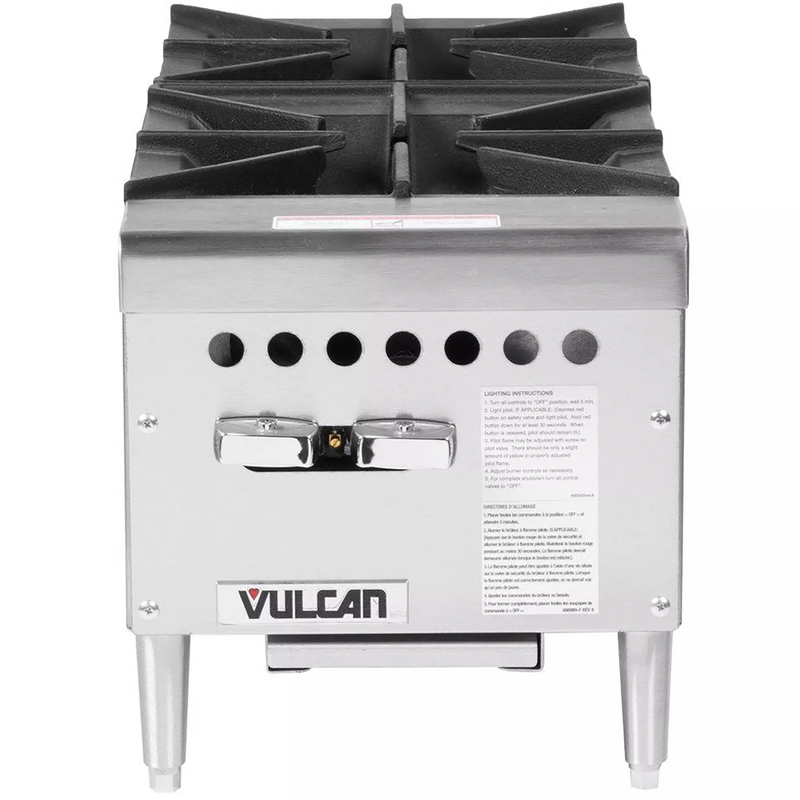 Vulcan VCRH12 natural gas/propane 12 inch countertop open burner with 2 burners in stainless steel, front view